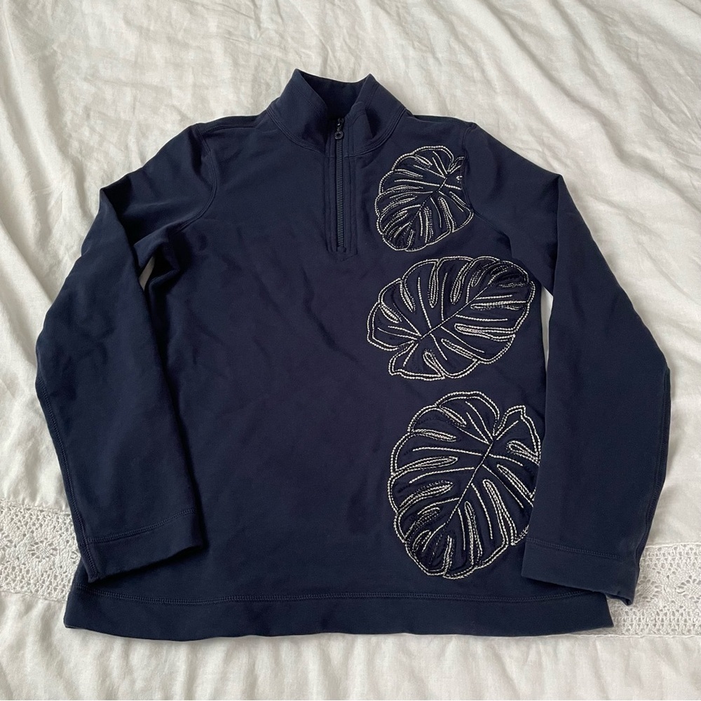 Tommy Bahama SMALL quarter zip sweatshirt monstera plant tropical navy blue
